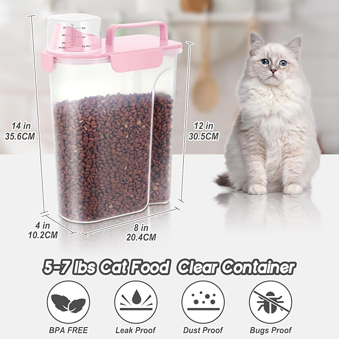 10 LBS Dog Cat Storage Container Portable with Upgraded Large Spout and Cup,Plastic Pet Food Dispenser for Small Animal Kibble,Bird Seed,Oatmeal,Rice,flour,brown sugart-2 pack Smoky Pink