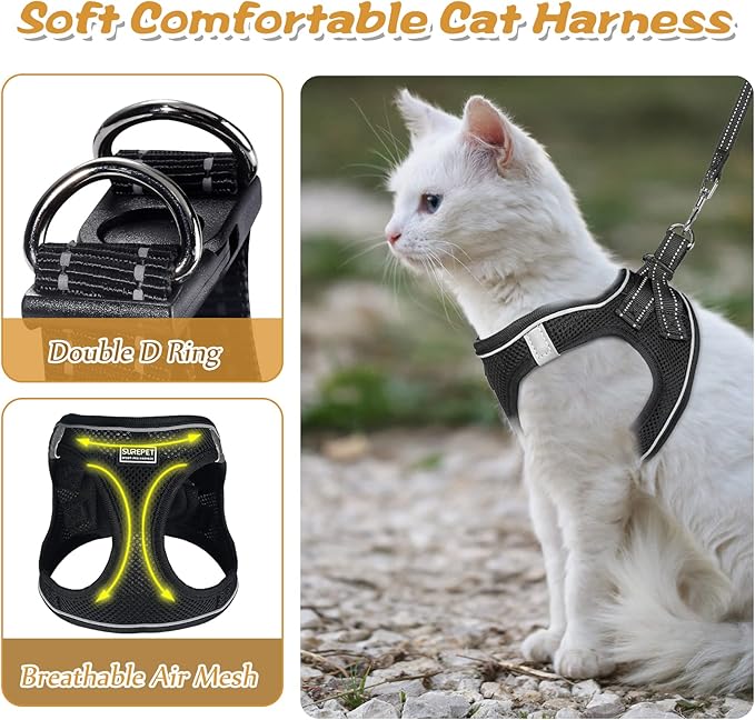 Cat Harness and Leash Escape Proof,Soft Adjustable Kitten Vest Harness for Walking Reflective Easy Control Pet Harness for Cat Small Dog Puppy