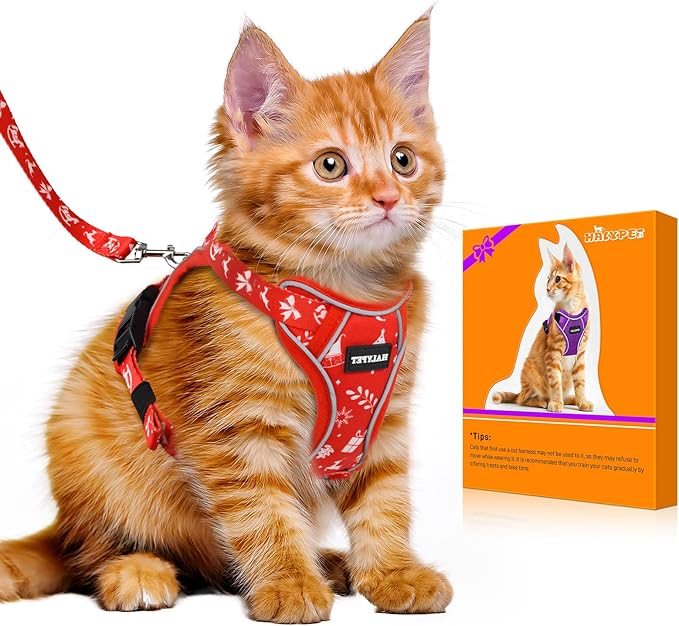 Halypet Cat Harness and Leash Set [MAX Safety 4th-Gen Upgrade] Escape Proof Adjustable Cat Leash Comfortable Soft Vest Easy to Wear Kitten Harness with Reflective Strip for Cats Walking, S Ruby Red