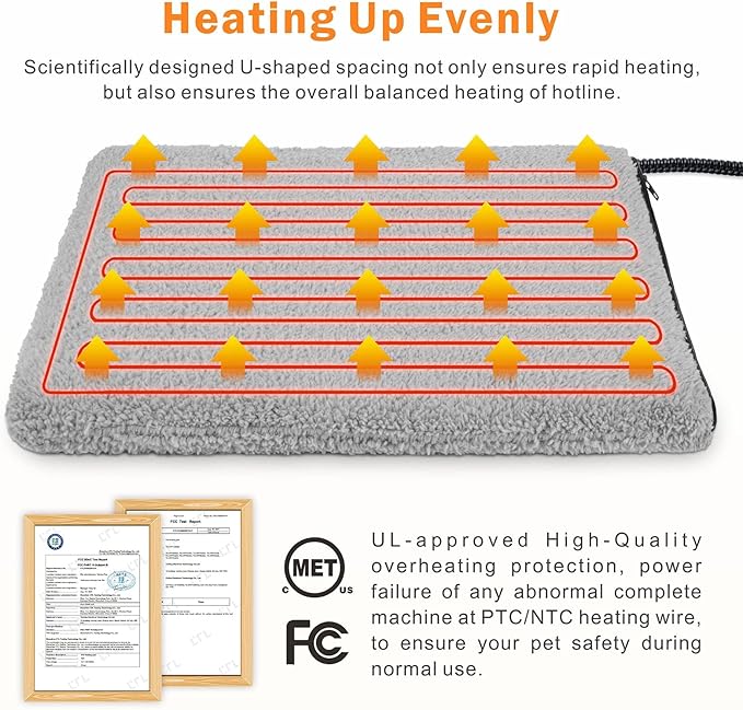 Heated Cat Bed, 11 Adjustable Temperature Pet Heating Pad Indoor for Dogs Cats Heating Mat with Timer, Auto Power Off, Electric Pet Heating Pad for Cat House (Grey, XL(47"x28"))