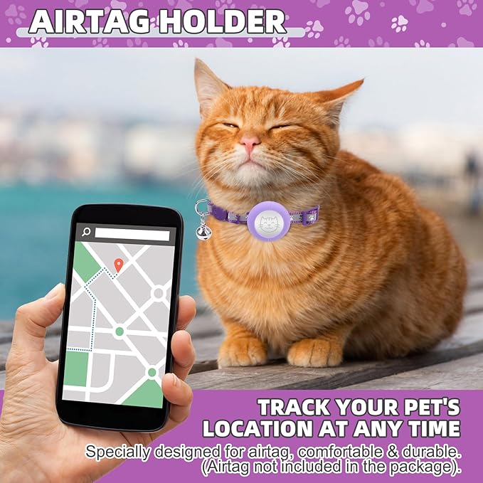 KOOLTAIL Cat Harness and Leash Set Escape Proof with Cat Airtag Holder Collars (3 in 1), Comfortable Lightweight Adjustable Kitten Harness for Small Medium Large Cats Safe Walking & Travel, Purple