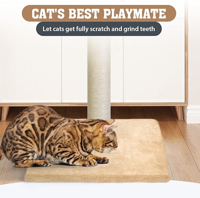 petellow 31'' Tall Cat Scratching Post - Cat Claw Scratcher with Hanging Ball - Scratching Posts for Indoor Large Cats - Durable Stable Cat Furniture with Sisal Rope - Cat Scratch Post - Beige