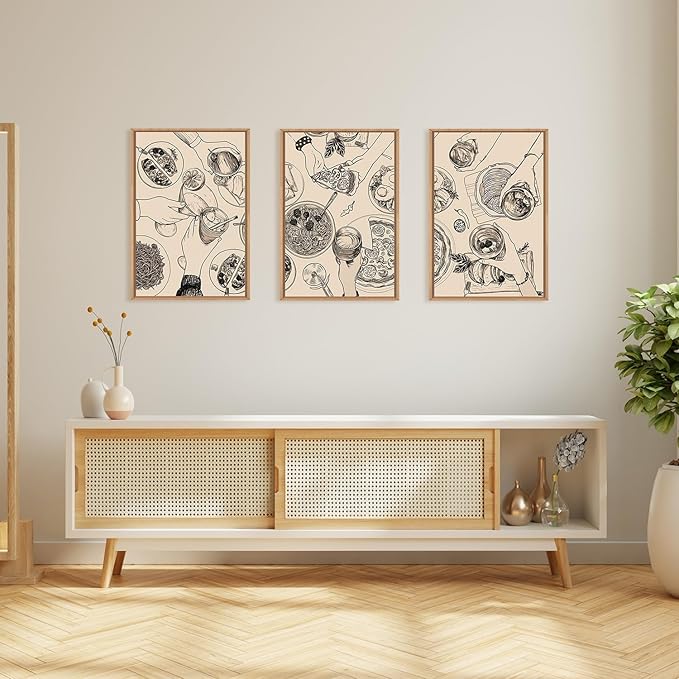 Ausril Food and Drink Framed Canvas Wall Art Set, Modern Cheers Wall Decor, Vintage Cheers Wall Painting, Abstract Friends Party Art Prints for Living Room, Bedroom, Kitchen,Office 16"x24"x3