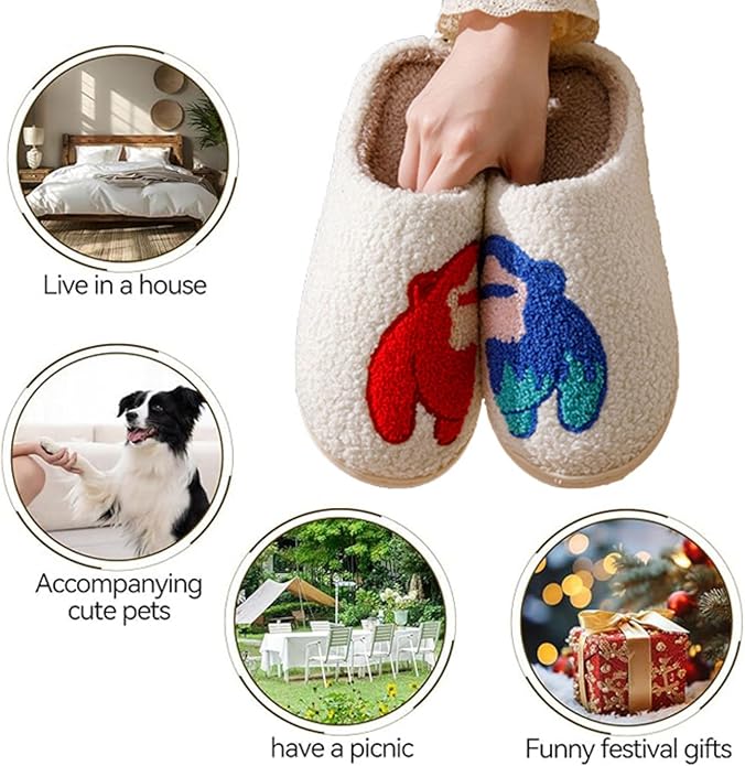 Animal Pattern Slippers - Hello Cat, Bear, Moose & Love Designs - Comfy Memory Foam Plush Cloud Slippers for Couples & Indoor Home