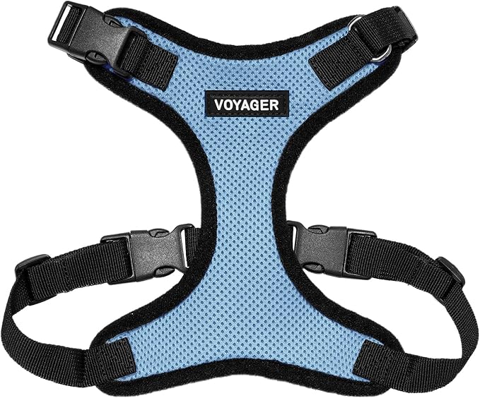 Voyager Step-in Lock Pet Harness - All Weather Mesh, Adjustable Step in Harness for Cats and Dogs by Best Pet Supplies - Baby Blue/Black Trim, M