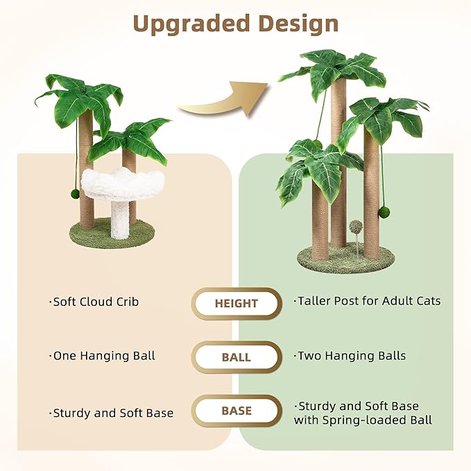 Cat Scratching Post 31.5" Palm Tree Cute Cat Tree Scratching Poles Sisal Hanging Balls Cat Scratcher for Kitten and Adult Cats