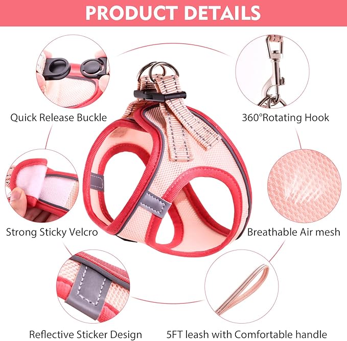 Cat Harness and Leash Set, Soft and Breathable Vest with Reflective Strip, Escape Proof Kitten Harness, Easy to Wear for Cats Walking and Traveling (Purple, XS)