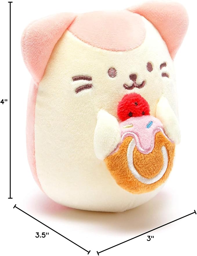 Anirollz Stuffed Animal Plush Toy – 3.5" Small Fabric Squishy Ball Doll | Soft, Warm, Cute, Comfort, Safe | Birthday Pillow with Kawaii Kitty Cat with Strawberry Cake Kittiroll