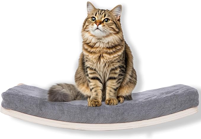 Cat Wall Shelves,Wall Mounted Cat Wall Furniture,Curved Cat Shelves and Perches for Wall,Floating Cat Wall Bed Cat Shelf with Comfortable Cat Cushion