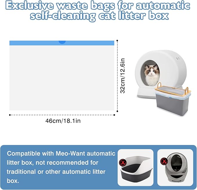 60 Count Self-Cleaning Cat Litter Box Liners Compatible With MW-SC01/MW-SC02/MW-LR01 Automatic Cat Litter Box, Drawstring Heavy Duty Cat Litter Receptacles Bags Replacement Trash Bag -18" x 12.6"