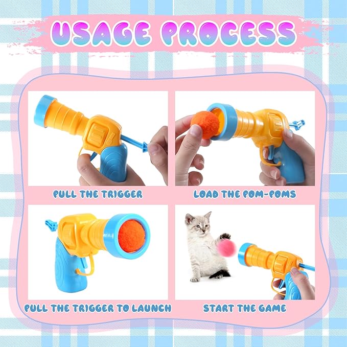 21Pcs Cat Ball Toy Launcher - Includes 20 Colorful Plush Cat Balls and Exciting Launcher Set，Funny Interactive Cat Toys for Bored Indoor Adult Cats, Cute Kitten Kitty Toys