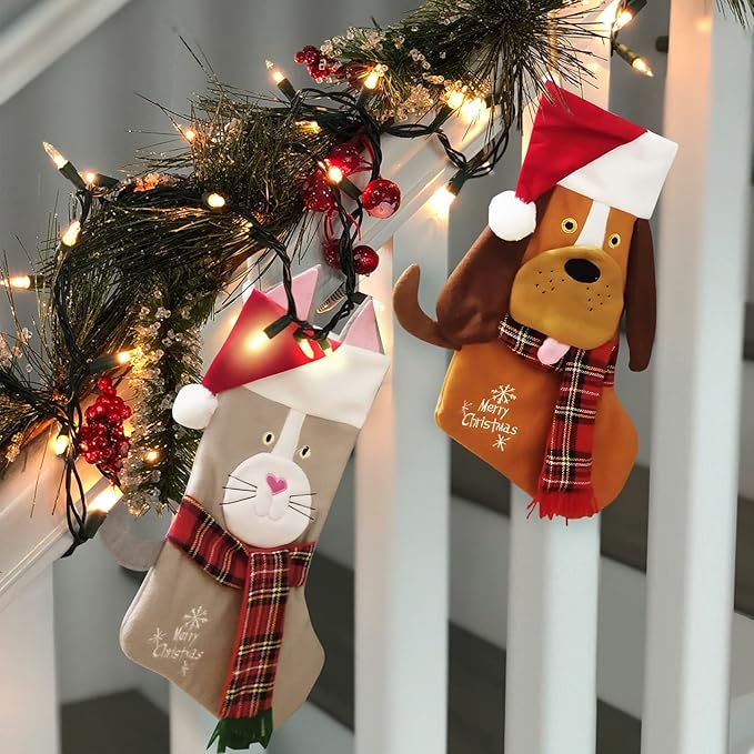 19.5'' Cute Pets 3D Christmas Stocking for Pets Dog Xmas Holiday Pet Theme Gift (Brown-Dog-Stocking)