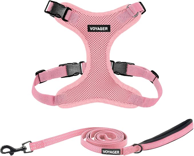 Voyager Step-in Lock Dog Harness w Reflective Dog Leash Combo Set with Neoprene Handle 5ft - Supports Small, Medium and Large Breed Puppies/Cats by Best Pet Supplies - Pink, M