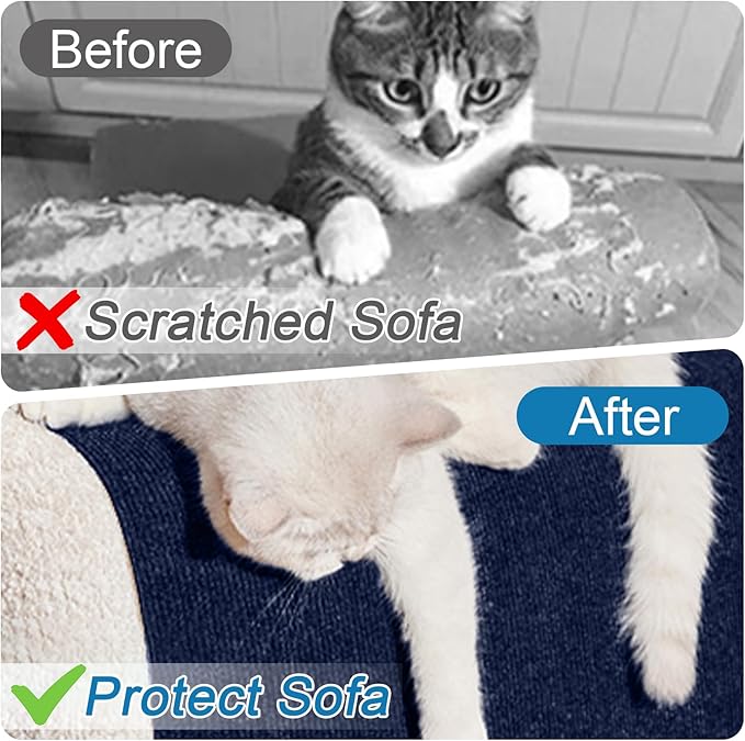Cat Scratch Furniture Protector Pads with Self-Adhesive Backing, 98.5"X15.8" Navy Blue Randomly Cutting Trimmable Cat Scratch Carpet Mat Post Tree Shelves Cover Replacement for Sofa,Couch,Door,Corner