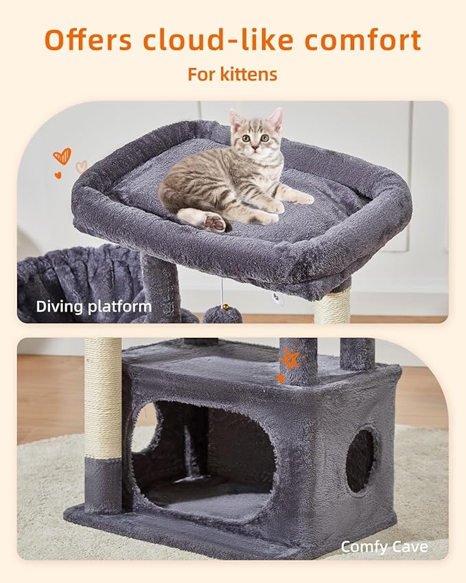 Taoqimiao Cat Tree,38.2-Inch Cat Tower for Indoor Cats,Suitable for Kittens with Luxurious cat condo with Adjustable Baskets and Luxurious Perch MS029SG Smoky Gray