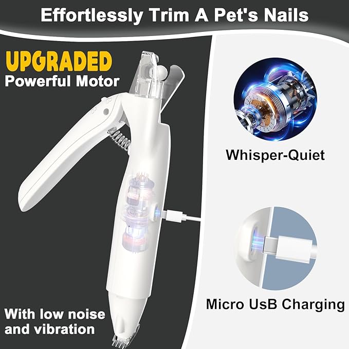 2 in 1 Dog Nail Clippers & Dog Paw Trimmer for Large Medium Small Dogs, USB Rechargeable Dog Nail Trimmers with 2 LED Light and Safe Lock Design for Dogs and Cats