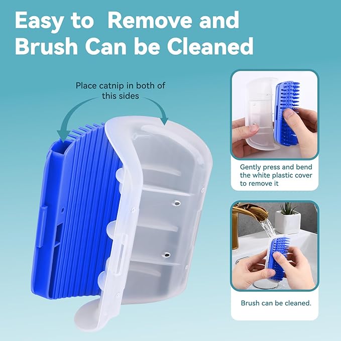 2Packs Cat Self Groomer, Cat Wall Corner Scratcher with Catnip, Soft Cat Brushes, Self Grooming Cats Brush Wall Corner Massager Combs for Long Short Fur Kitten Indoor Cats (Blue)