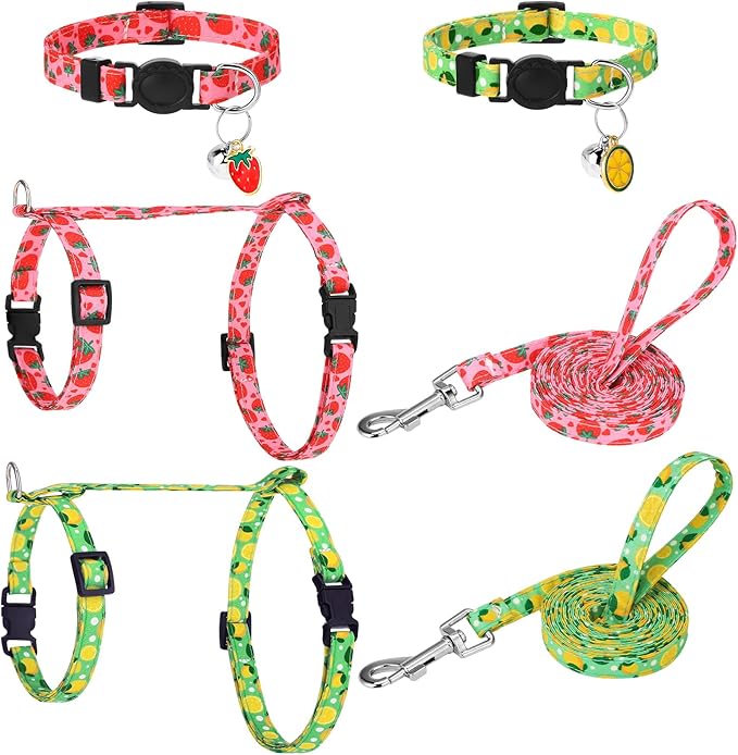 2 Pack Cat Harness and Leash, Escape Proof Adjustable Kitten Harness with Leash Collar, Lightweight Soft and Comfortable, for Small Medium Cat Safe Walking and Travel