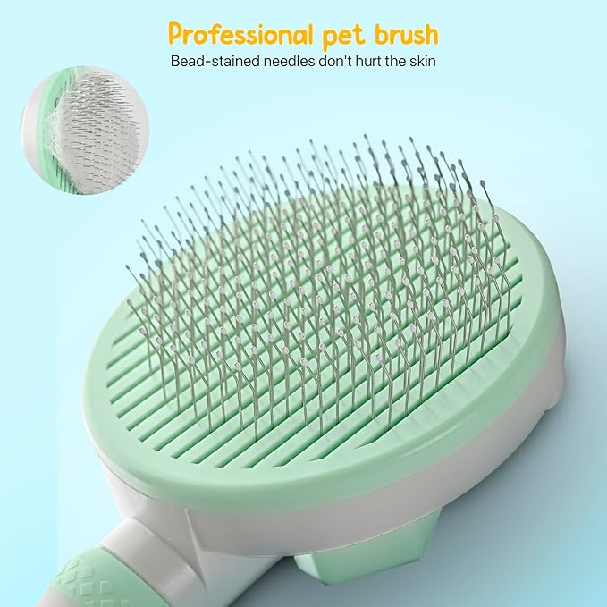 3PCS Grooming Kit: Self-Cleaning Slicker Brush, Nail Clipper & File for Indoor Cats and Dogs (Pink)