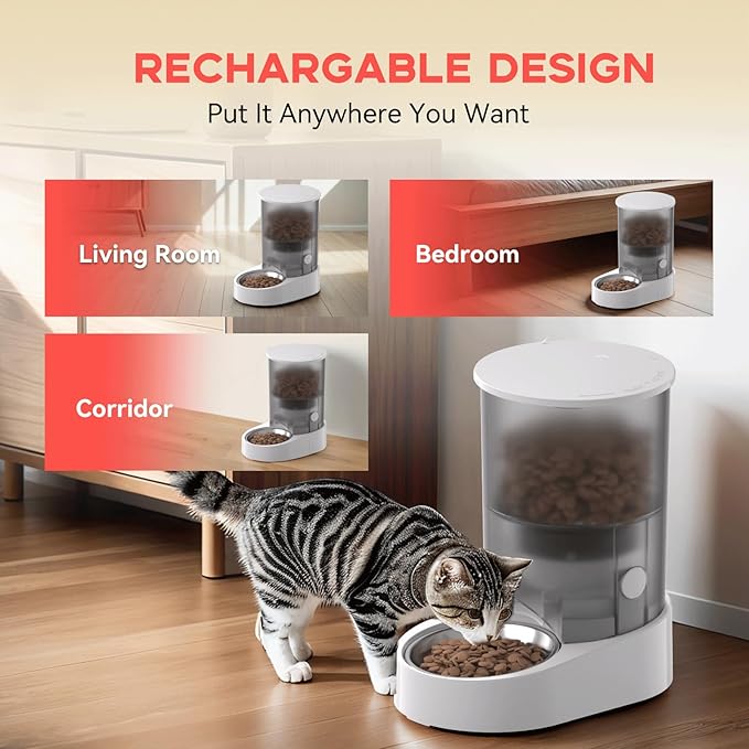 Automatic Cat Feeder and External Camera(2.4/5G WiFi), Rechargable 5G WiFi Pet Feeder with APP Control, 1080P HD Video with Enhanced IR Night Vision,Two-Way Voice Call Camera