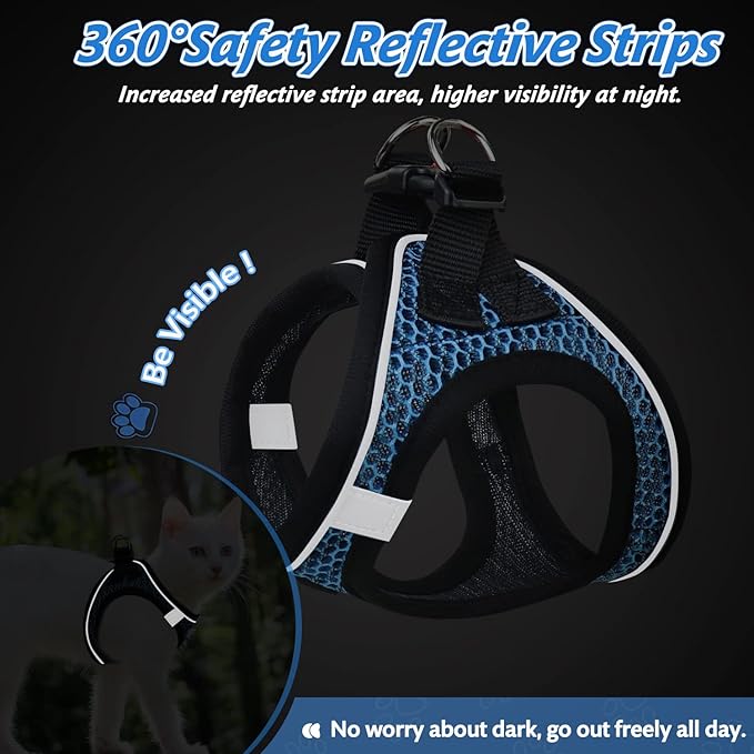Cat Harness and Leash Set for Walking Escape Proof,Adjustable Soft Kittens Vest with Reflective Strip for Small Cats,Easy to Control
