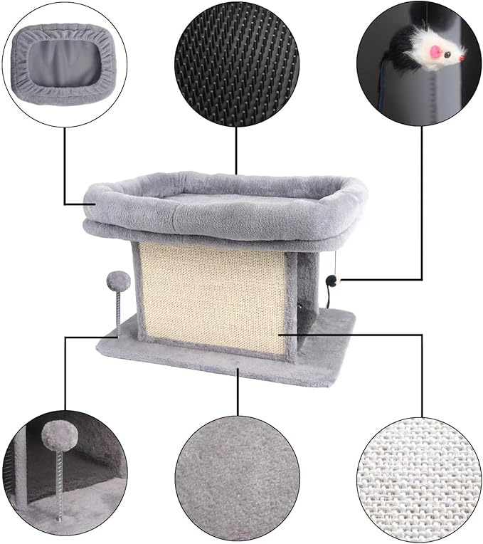 Large Cat Bed with Scratching Post and Combing Board, Sturdy and Durable, Ideal for Small Breeds
