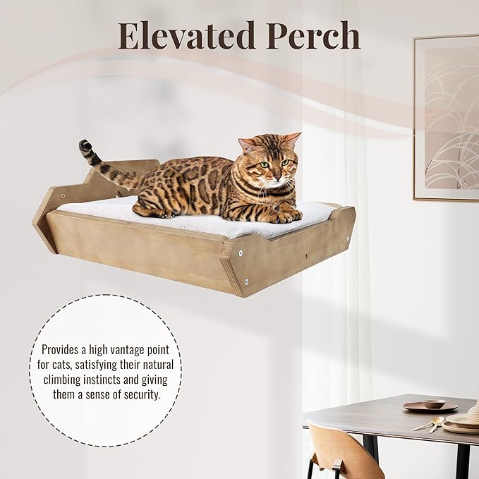 Wall Mounted Cat Bed and Hammock – Padded Cat Shelf for Large Cats – Cat Perch Wall – Cat Shelves for Wall – Floating cat Shelves – Easy Install – Space-Saving Cat Wall System