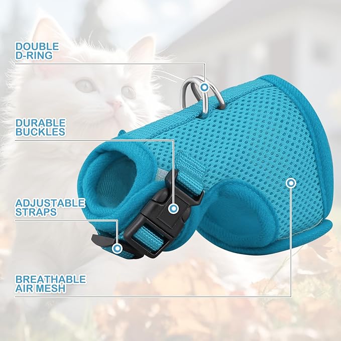 MoNiBloom Soft Cat Harness for Walking Escape Proof and Travel, Kitten Adjustable Breathable Vest Harness - Sky Blue, L