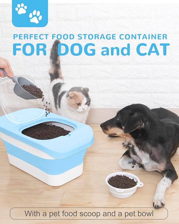 10-13 Lbs Dog Food Stroage Container, Collapsible Dog Food Containers with Airtight Lid, Pet Food Scoop and Silicone Dog Bowl, Pet Food Storage Container Dry Food for Dog, Cat and Other Pets