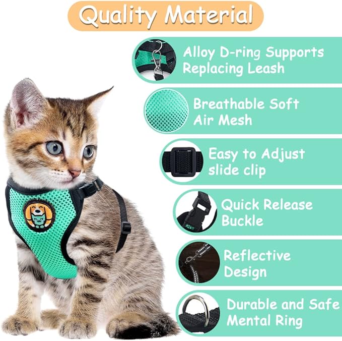 Cat Harness and Leash Escape Proof, Adjustable Cat Leash and Hareness Set for Cats Walking and Small Dogs, Durable Cat Vest with Reflective Strap Comfort Fit for Indoor and Outdoor Use