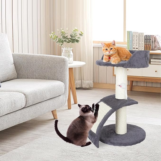 PowerKing Multifunction Cat Scratching Posts for Indoor Cats, Space-Saving Scratcher with Arched Sisal Board & Round Base, Durable Sisal Scratchers for Kittens & Small Cats (Grey)
