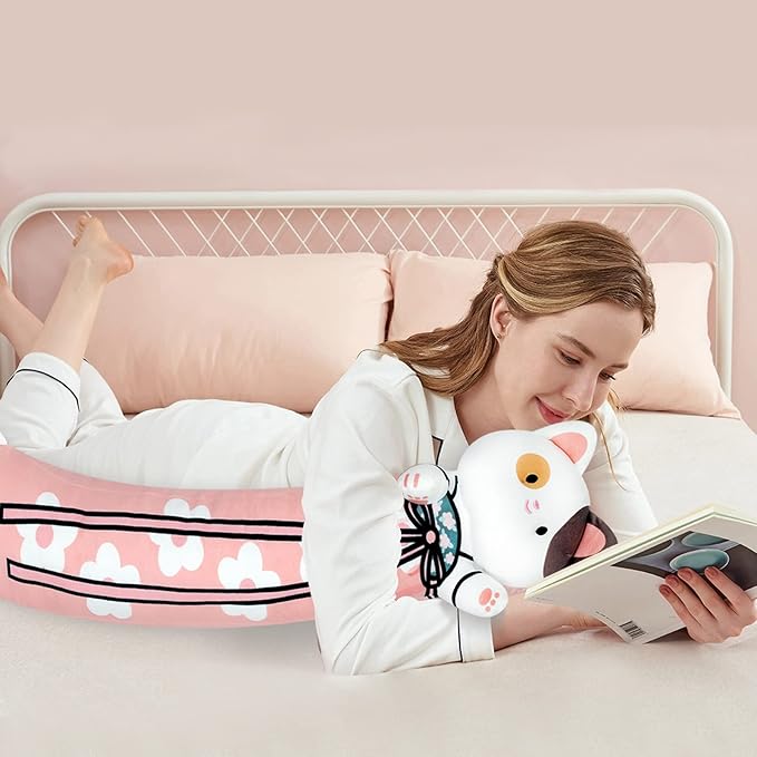 70cm Long Cat Plush Body Pillow - 28' Cherry Blossom Cute Cat Plush Soft & Huggable Throw Pillow for Girls, Boys & Lovers - Pink, 27.6in/70cm