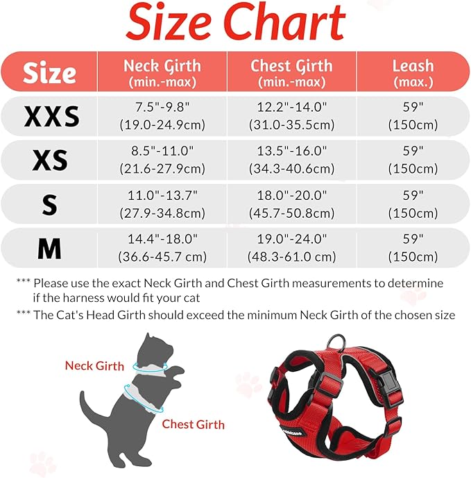 rabbitgoo Cat Harness and Leash for Walking, Escape Proof Soft Adjustable Vest Harnesses for Cats, Easy Control Breathable Reflective Strips Jacket, Red, M