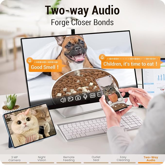 Automatic Cat Feeder with 2K HD Camera: 5G WiFi Automatic Dog Feeder with Sealed Outlet, 5L Large Cat Food Storage Container with Freshness for Multiple Pets,Detachable for Easy Clean-21 Cup