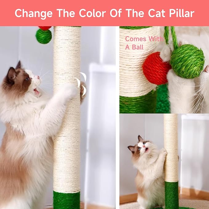 Multicolor Natural Hemp Rope, Cat Scratching Posts Replacement Rope,Repair and Replace Scratching Post cat Tree, 1/4" Rope DIY Cat Jute Twine,Come with a Play Ball.(65FT, Red)