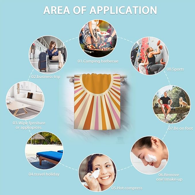 2 Pack Hand Towels for Bath,Retro Boho Sun Burst Decorative Towels Highly Absorbent Soft Towels for Bathroom Beach Kitchen Spa Gym Face Towel 14x28 Inch