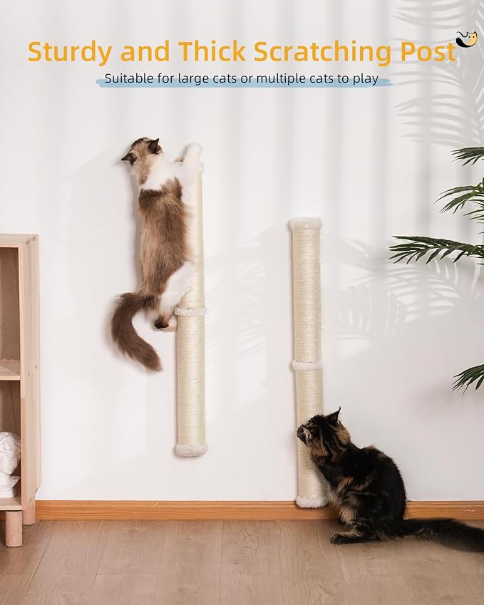 Cat Wall Scratcher, 2-Pack, 34" Sisal Cat Scratching Post, Wall Mounted Cat Furniture for Indoor Cats