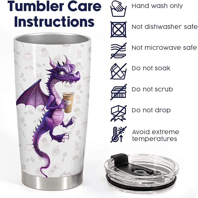 34HD Purple Dragon Tumbler with Lid, 20oz Stainless Steel Vacuum Insulated My Four Moods Coffee Mug, Dragon Gifts for Men Women Best Friend, Funny Birthday Gift Ideas