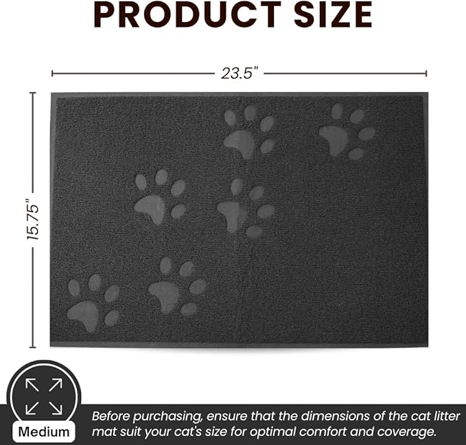 Andalus Medium Cat Litter Mat, Pack of 1 - Waterproof, Non-Slip & Easy to Clean Cat Litter Box Mat for Extra Efficient Pet Litter-Trapping, Grey (23.5” X 15.75”)