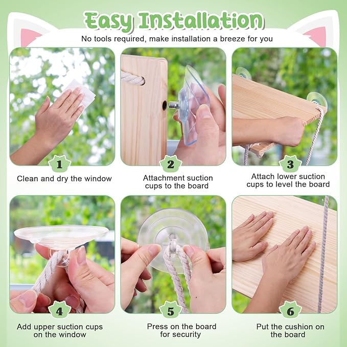 Cat Window Perch - Cat Window Hammock with Cushion Bed - Solid Wood Seat & Strong Suction Cups - Cat Window Bed & Furniture for Indoor - Hanging Window Shelf for Cats and Kittens(2-Layer)