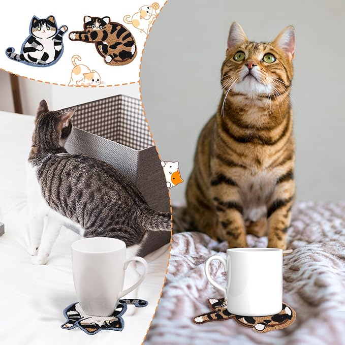 2pcs Cat Coasters for Drinks, Cat Gifts for Cat Lovers Fun Woven Creative Drink Coaster Cute Coffee Coasters for Home Decor Tabletop Protection Suitable for Kinds Cups