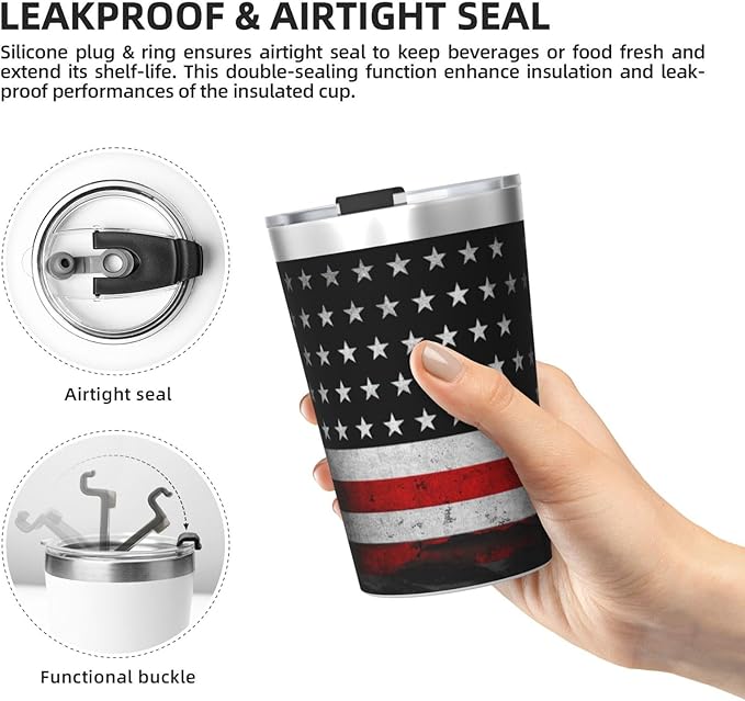 12 OZ Insulated Tumbler Mug with Lid Straw, American Flag Double Wall Vacuum Insulated Travel Coffee Cup for Hot and Cold Drinks