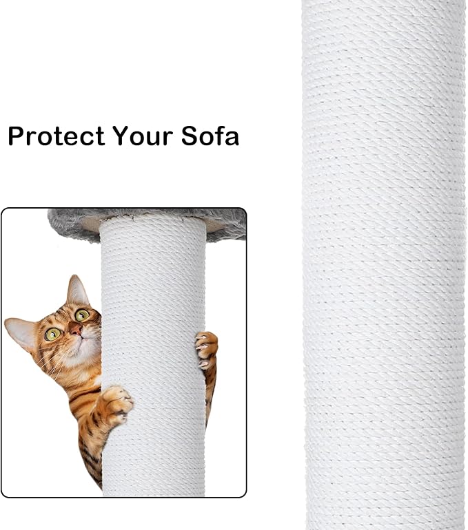 34 Inches Cat Scratching Post Heavy Duty and Thicker Cat Self Grooming with Hanging Toys and Sturdy Handmade Rope, Grey