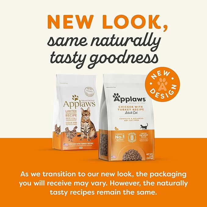 Applaws Complete Dry Cat Food, Grain-Free, Limited Ingredient Food with Added Vitamins & Minerals, Protein, Natural Cat Food, Supports Digestion, Chicken & Turkey (4 Pound Dry Cat Food)
