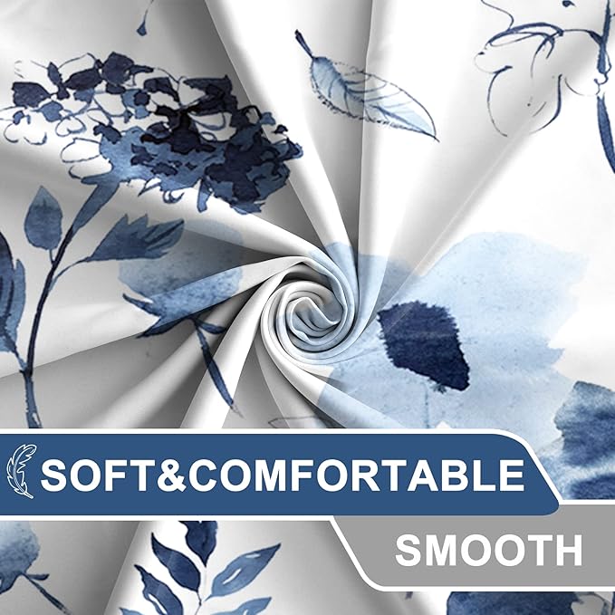 AWERT Blue Floral Shower Curtain for Bathroom Watercolor Ink Flowers Shower Curtain with Hooks Waterproof Fabric Bathroom Decor 60x72inch