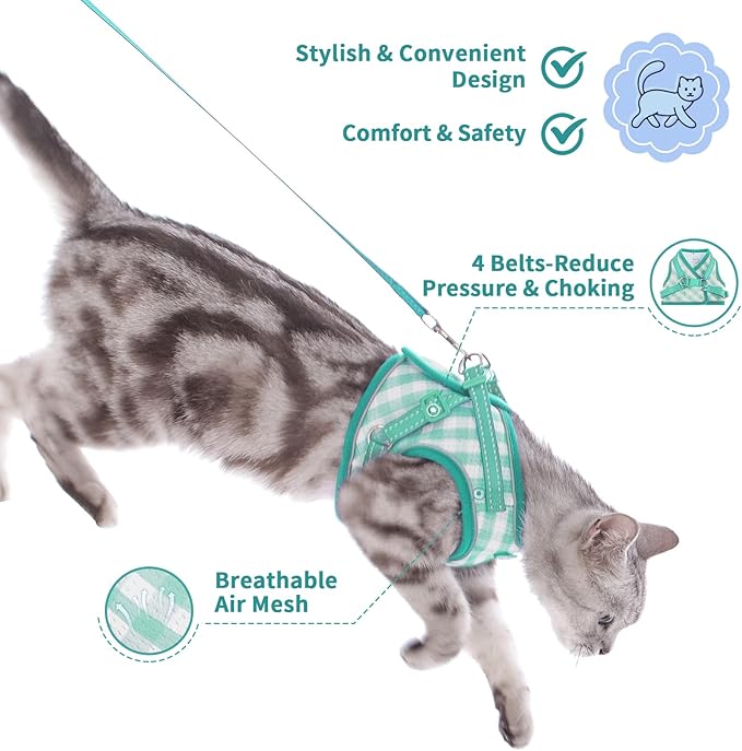 Supet Cat Harness and Leash Set - Soft Mesh Adjustable Cat Vest Harness with Reflective Strap for Walking Cat and Puppy Rabbit