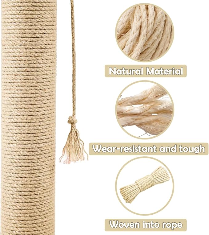 PET SHOW 1/4 inch 6mm Cats Sisal Rope 328 Feet(100M) Cat Scratching Post Replacement Hemp Rope for Repairing Recovering DIY Scratcher Twine String for Kittens Tree Tower Toys