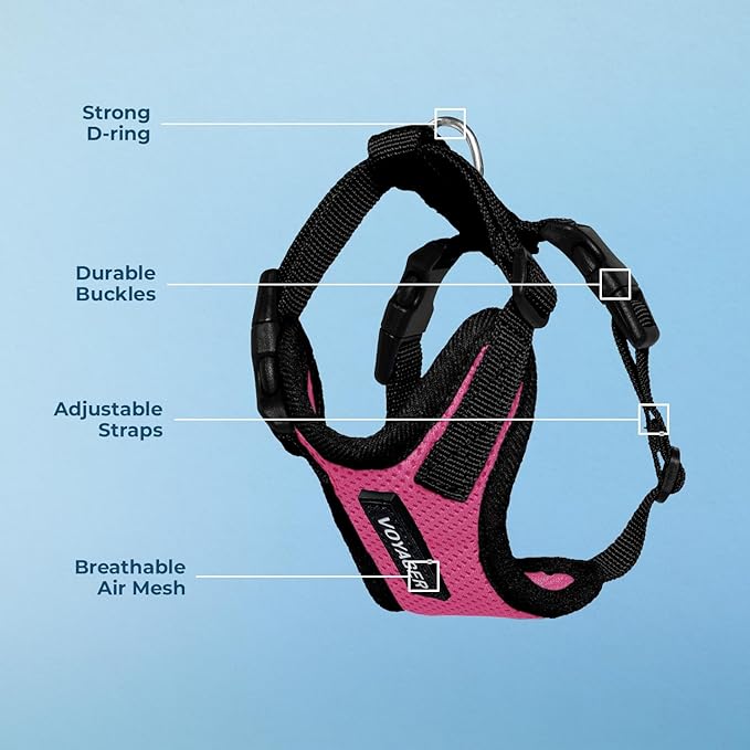 Voyager Step-in Lock Pet Harness - All Weather Mesh, Adjustable Step in Harness for Cats and Dogs by Best Pet Supplies - Fuchsia/Black Trim, XS