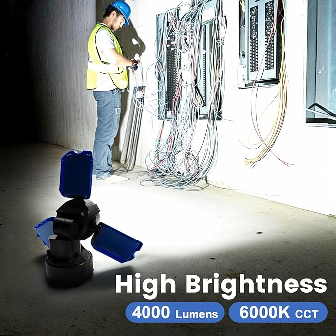 4000LM Rechargeable LED Work Light with Magnetic Base, 360° Illumination & 5 Light Modes - Portable Cordless Construction Light, 5000mAh USB-C Battery for Workshops, Repairs, Camping