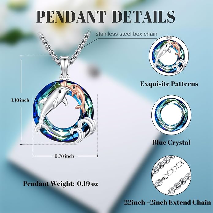 Black Cat/Dolphin/Bat Necklace Animal Pendant 925 Sterling Silver Cute Animal Jewelry Graduation Gifts for Women Men Animal Lovers Christmas Holiday Birthday Fathers Day